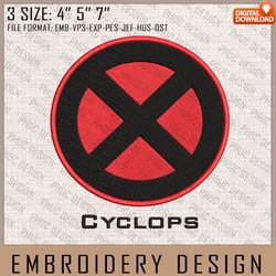 cyclops embroidery files, marvel comics, movie inspired embroidery design, machine embroidery design