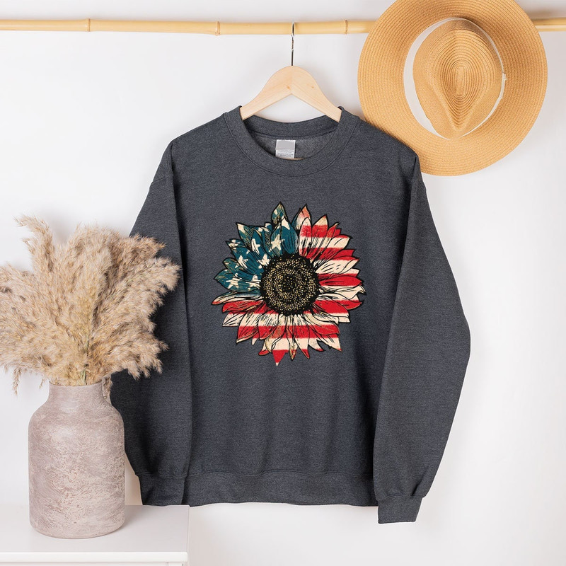 America Flag Sunflower Sweatshirt, US Flag Sunflower Hoodie, 4th Of July Sunflower US Flag Sweatshirt, Independence Day Long Sleeve Shirts - 1.jpg