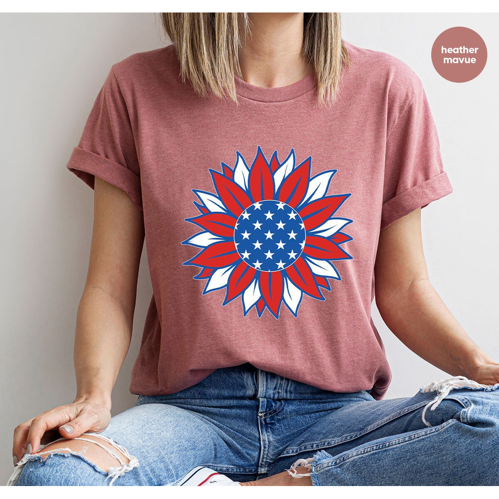 American Flag T-Shirt, Patriotic Gift, 4th Of July Shirt, America Sunflower Shirt, USA Flower Graphic Tees, Freedom TShirt, Independence Day - 4.jpg