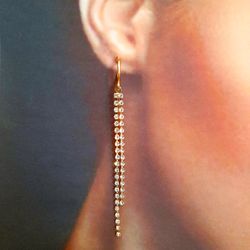 Wedding long crystal chain tassels earrings. Bridal sparkling long tassel earrings. Minimalistic Korean earrings.