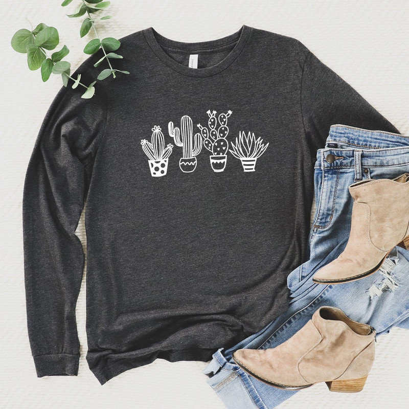 Cactus Plants Long Sleeve Shirt, Botanical Long Sleeve Shirt, Cactus Long Sleeve Shirt, Cute Cactus Long Sleeve T-Shirt, Plant Lover Shirt - 1.jpg
