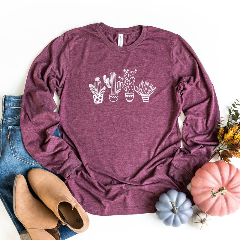 Cactus Plants Long Sleeve Shirt, Botanical Long Sleeve Shirt, Cactus Long Sleeve Shirt, Cute Cactus Long Sleeve T-Shirt, Plant Lover Shirt - 2.jpg