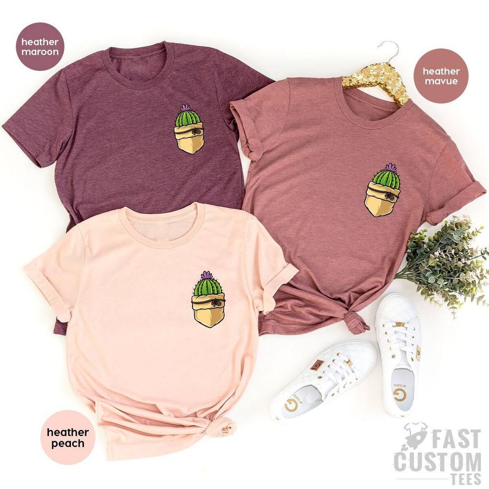 Cactus Pocket Shirt, Minimalist cactus Shirts, Succulent T-Shirt, Cute Cactus T-Shirt, Plant T-Shirt, Botanical Shirt - 1.jpg