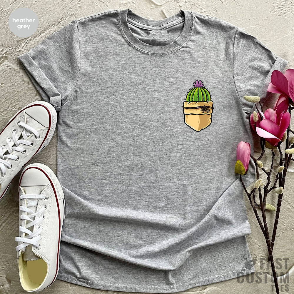 Cactus Pocket Shirt, Minimalist cactus Shirts, Succulent T-Shirt, Cute Cactus T-Shirt, Plant T-Shirt, Botanical Shirt - 4.jpg