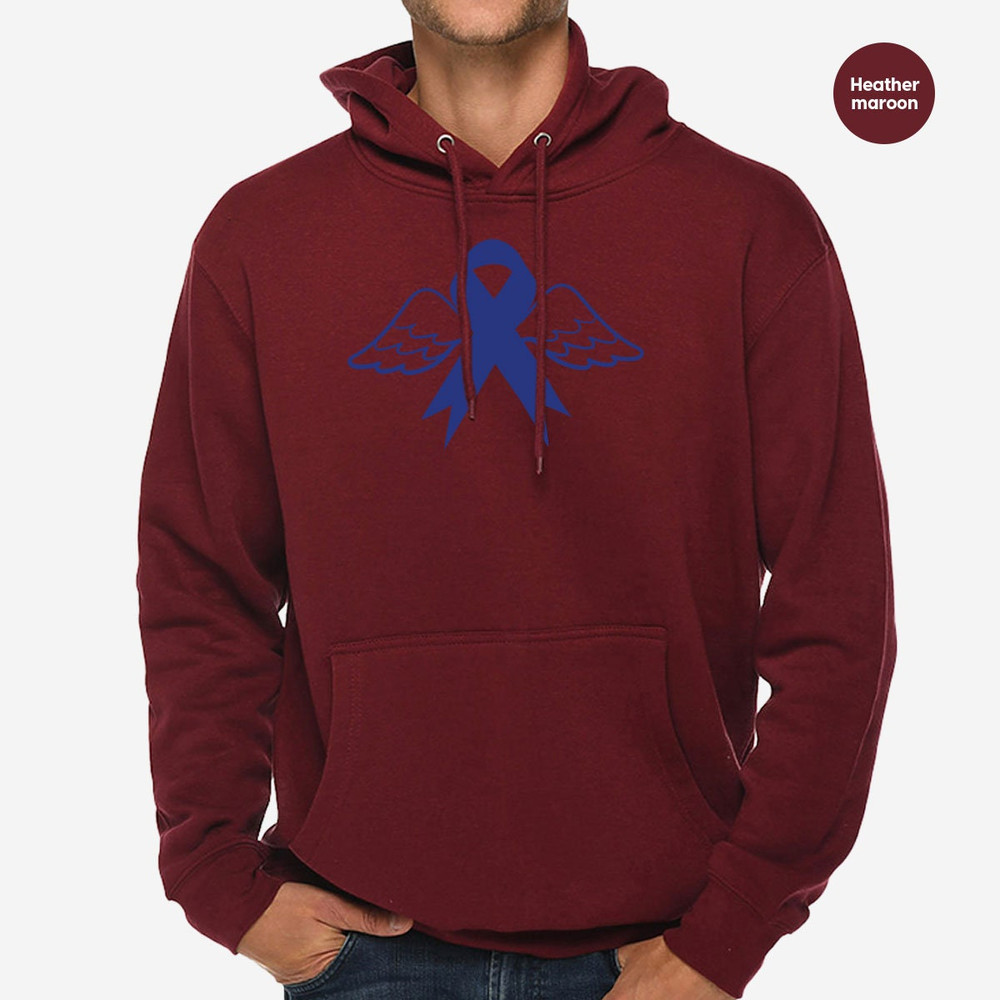 Cancer Awareness Hoodies and Sweaters, Colon Cancer Sweatshirt, Cancer Survivor Long Sleeve Shirt, Blue Ribbon, Awareness Gift, Gift for Her - 3.jpg