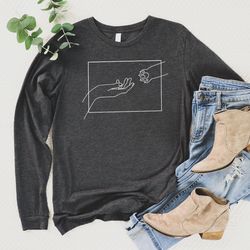 cat long sleeve shirts, minimalist human hand and cat paw sweatshirt, cute cat paw design hoodie for cat mom, aesthetic