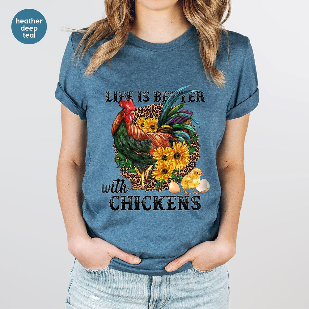 Chicken Shirt, Farm Animal Graphic Tees, Chicken Vneck Shirt, Farm Gifts, Floral T-Shirt, Gift for Her, Farmer Clothes, Chicken Mom Outfit - 2.jpg