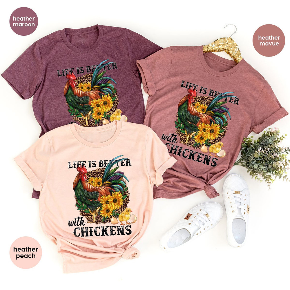 Chicken Shirt, Farm Animal Graphic Tees, Chicken Vneck Shirt, Farm Gifts, Floral T-Shirt, Gift for Her, Farmer Clothes, Chicken Mom Outfit - 3.jpg
