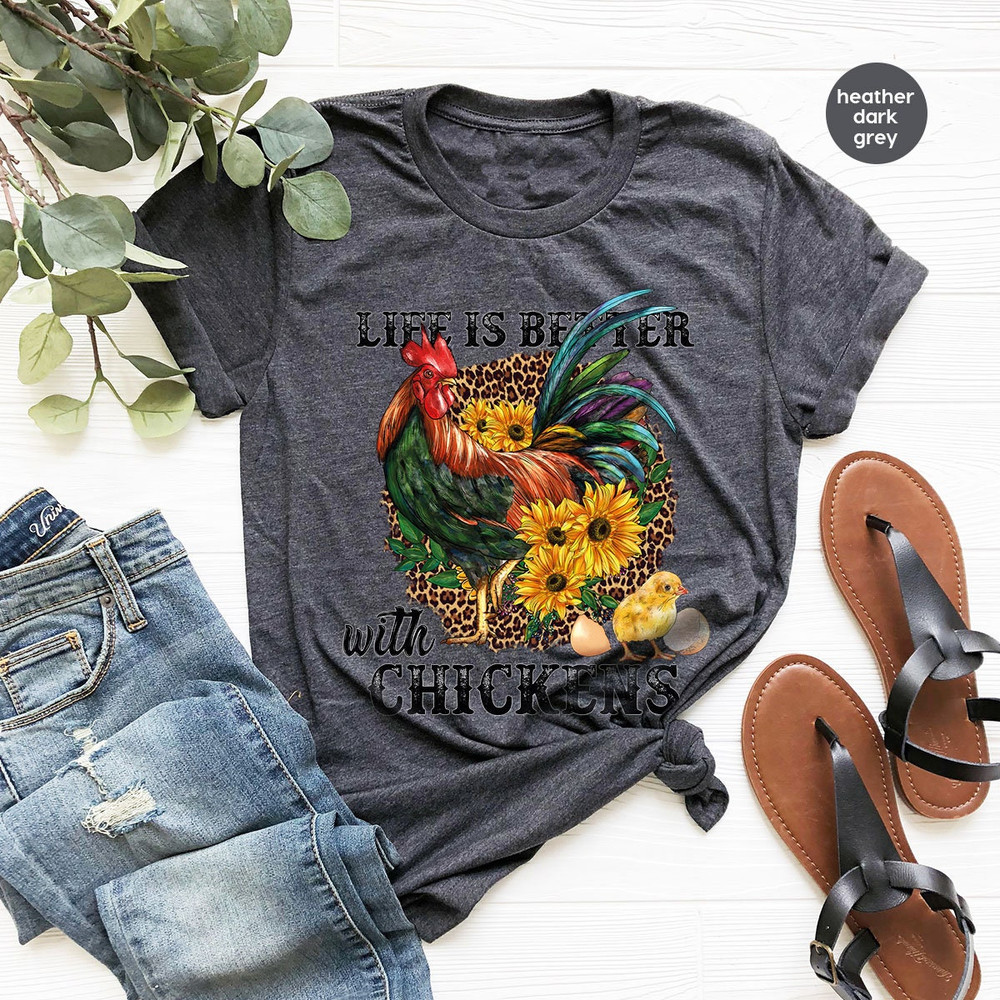 Chicken Shirt, Farm Animal Graphic Tees, Chicken Vneck Shirt, Farm Gifts, Floral T-Shirt, Gift for Her, Farmer Clothes, Chicken Mom Outfit - 4.jpg