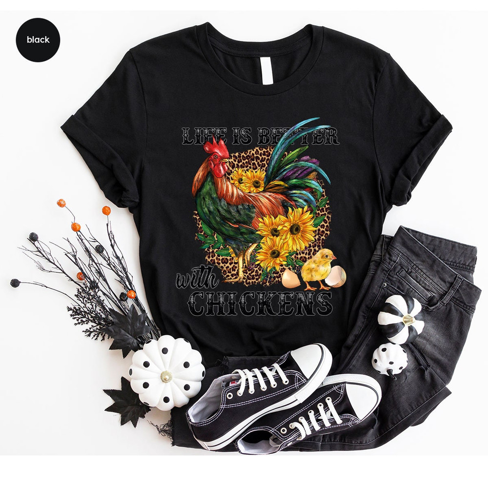 Chicken Shirt, Farm Animal Graphic Tees, Chicken Vneck Shirt, Farm Gifts, Floral T-Shirt, Gift for Her, Farmer Clothes, Chicken Mom Outfit - 6.jpg