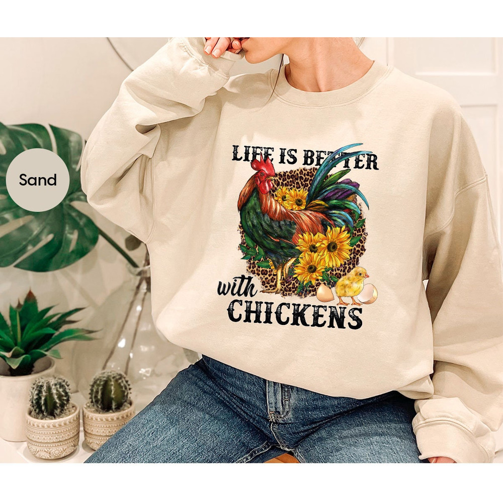 Chicken Shirt, Farm Animal Graphic Tees, Chicken Vneck Shirt, Farm Gifts, Floral T-Shirt, Gift for Her, Farmer Clothes, Chicken Mom Outfit - 7.jpg