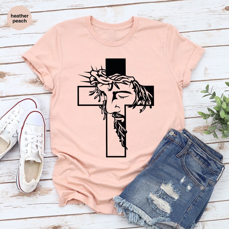 Christian Shirts, Christian Gifts, Jesus Graphic Tees, Religious Outfit, Gifts for Dad, Cross T-Shirt, Womens Vneck Tshirts, Gift for Her - 2.jpg