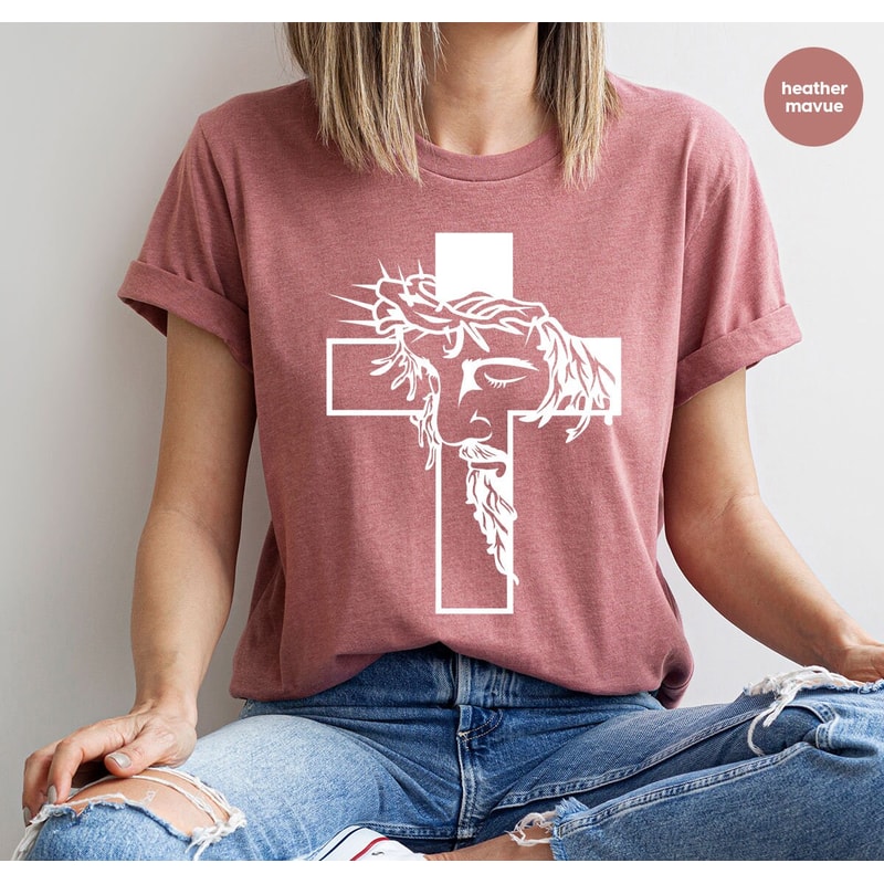 Christian Shirts, Christian Gifts, Jesus Graphic Tees, Religious Outfit, Gifts for Dad, Cross T-Shirt, Womens Vneck Tshirts, Gift for Her - 5.jpg