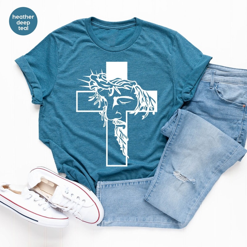 Christian Shirts, Christian Gifts, Jesus Graphic Tees, Religious Outfit, Gifts for Dad, Cross T-Shirt, Womens Vneck Tshirts, Gift for Her - 6.jpg