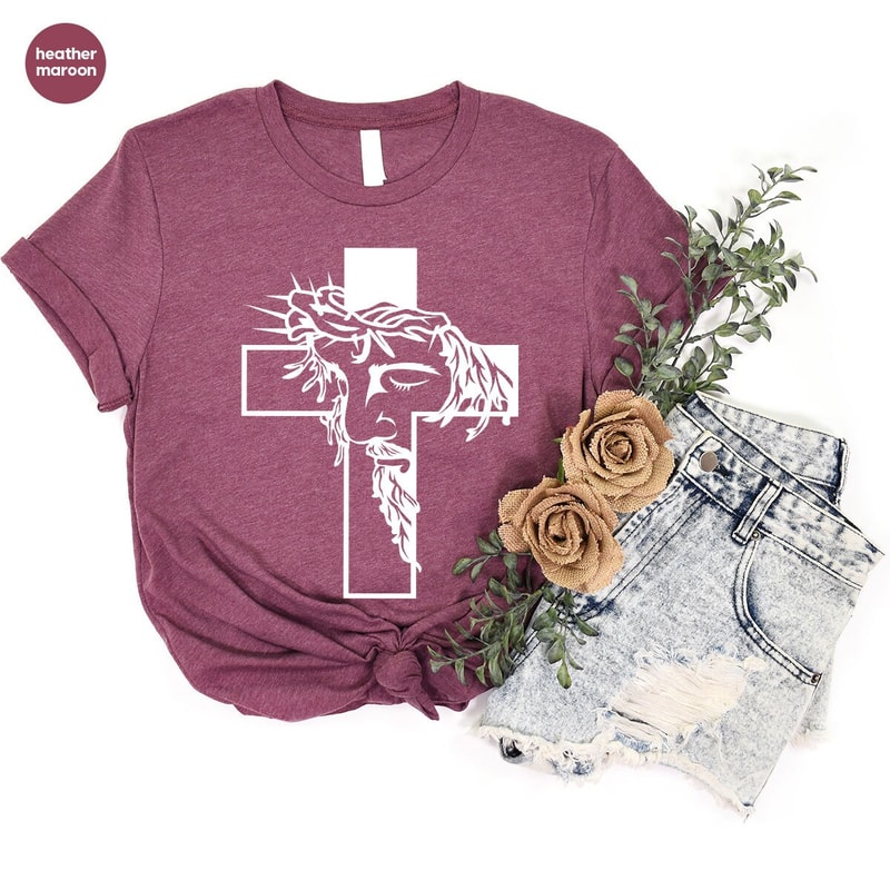 Christian Shirts, Christian Gifts, Jesus Graphic Tees, Religious Outfit, Gifts for Dad, Cross T-Shirt, Womens Vneck Tshirts, Gift for Her - 7.jpg