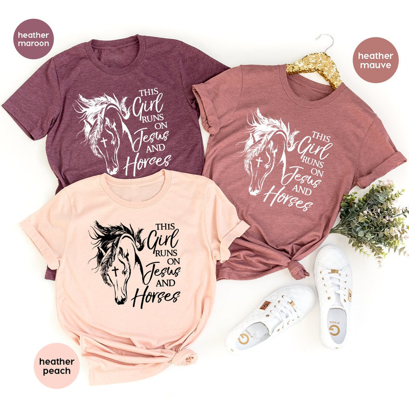 Christian T-Shirt, This Girl Runs On Jesus And Horses Shirt, Horse Lover Shirt, Spiritual Shirt, Farmer Girl Shirt, Religious T Shirt - 1.jpg