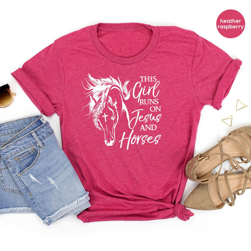 Christian T-Shirt, This Girl Runs On Jesus And Horses Shirt, Horse Lover Shirt, Spiritual Shirt, Farmer Girl Shirt, Religious T Shirt - 3.jpg