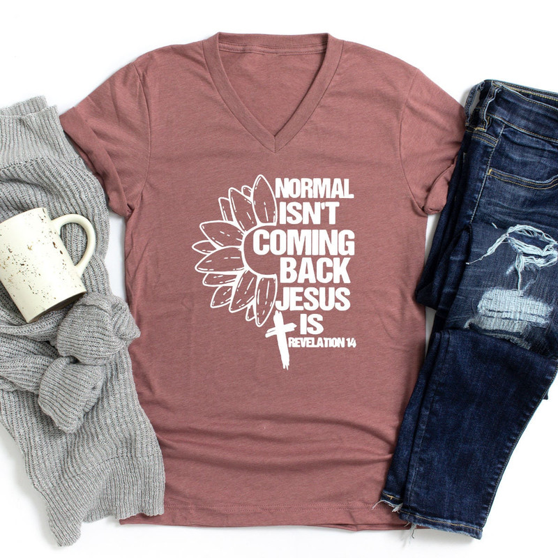 Christian T-shirts, Sunflower Cross Shirt, Religious Shirt, Jesus T Shirt, Inspirational Tshirt, Normal Isn't Coming Back Jesus Shirt - 3.jpg