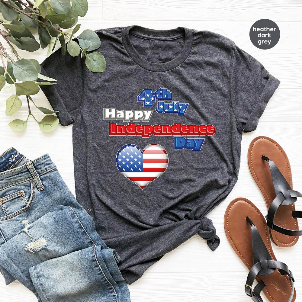 Cool Independence Day Shirts, USA Heart Graphic Tees, Gifts for American, 4th of July Clothing, American Flag T-Shirts, Veteran VNeck Shirt - 2.jpg