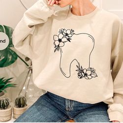 custom dental sweatshirt, personalized gift, floral dentist long sleeve shirts, dental assistant gift, dental hygienist