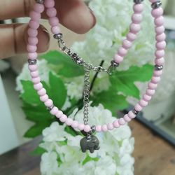 Pastel pink Necklace with elephant, choker