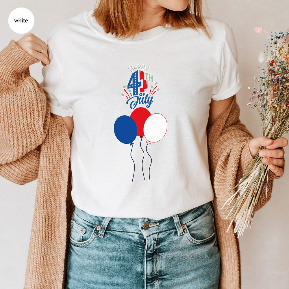 Cute 4th of July Shirts, Patriotic T-Shirt, USA Toddler Outfit, Balloons Graphic Tees, American Vneck Tshirts, Independence Day Outfit - 1.jpg