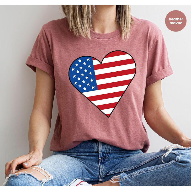 Cute 4th of July Tshirt, Happy Independence Day, American Flag Shirt, Heart Graphic Tees for Women, Liberty Gifts, Patriotic Vneck T Shirts - 1.jpg