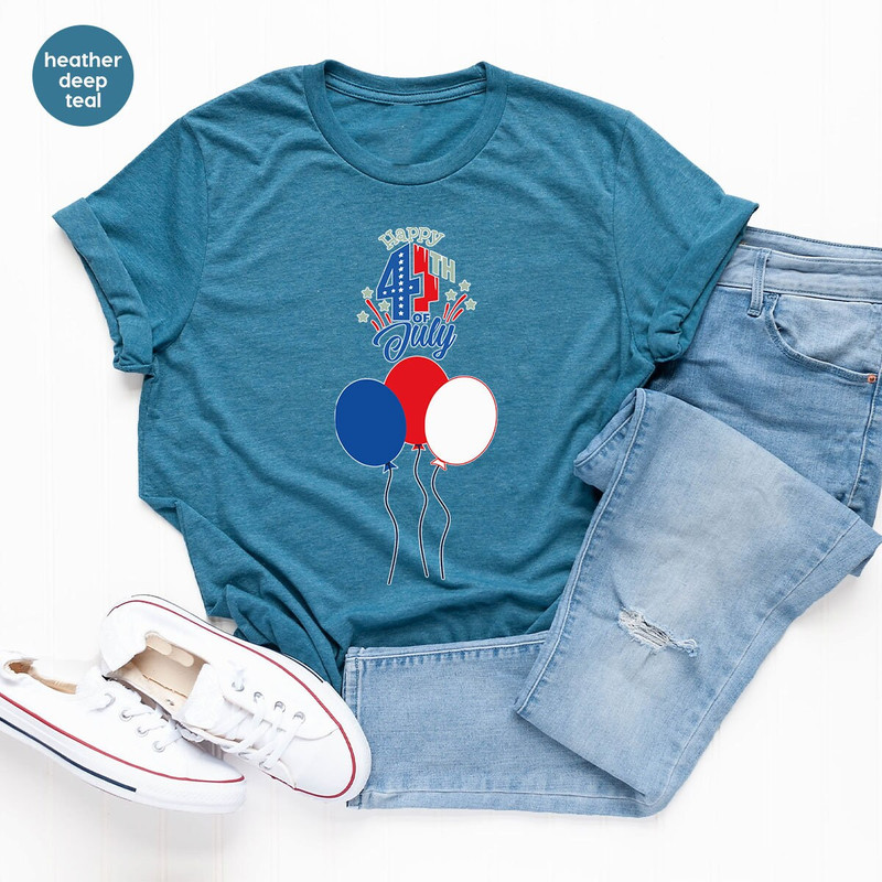 Cute 4th of July Shirts, Patriotic T-Shirt, USA Toddler Outfit, Balloons Graphic Tees, American Vneck Tshirts, Independence Day Outfit - 4.jpg