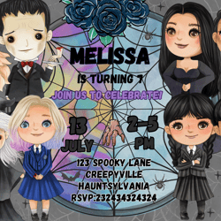 editable canva wednesday birthday invitation