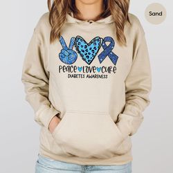 diabetes awareness blue ribbon long sleeve shirts for diabetes warrior, peace love cure awareness hoodies, diabetes supp