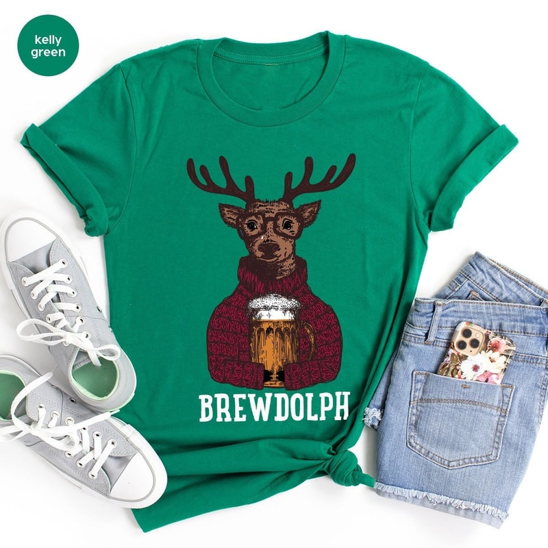 Drinking Brewdolph Christmas Party Tshirts for Family, Christmas Brewdolph Reindeer Unisex Shirts for Xmas Gifts, Winter Holiday Deer Shirt - 2.jpg