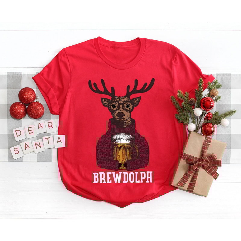 Drinking Brewdolph Christmas Party Tshirts for Family, Christmas Brewdolph Reindeer Unisex Shirts for Xmas Gifts, Winter Holiday Deer Shirt - 3.jpg