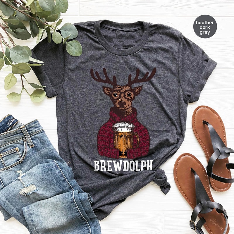 Drinking Brewdolph Christmas Party Tshirts for Family, Christmas Brewdolph Reindeer Unisex Shirts for Xmas Gifts, Winter Holiday Deer Shirt - 7.jpg