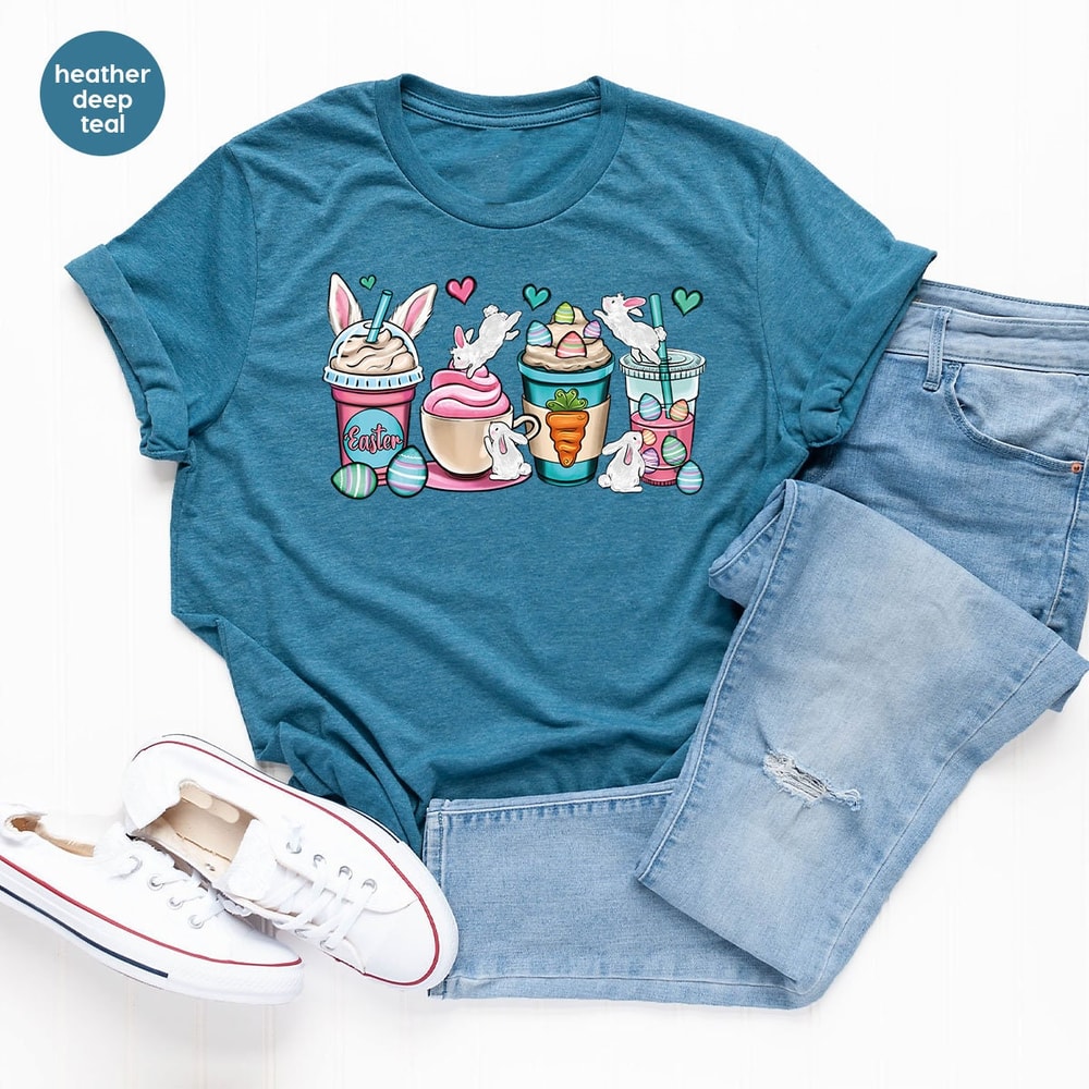 Easter Latte T-Shirt, Cute Easter Graphic Tees, Easter Bunny Shirt, Kids Easter Shirt, Easter Eggs Gifts, Gifts for Her, Gifts for Him - 2.jpg