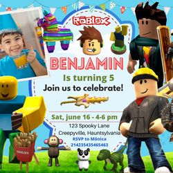 editable canva photo roblox birthday invitation