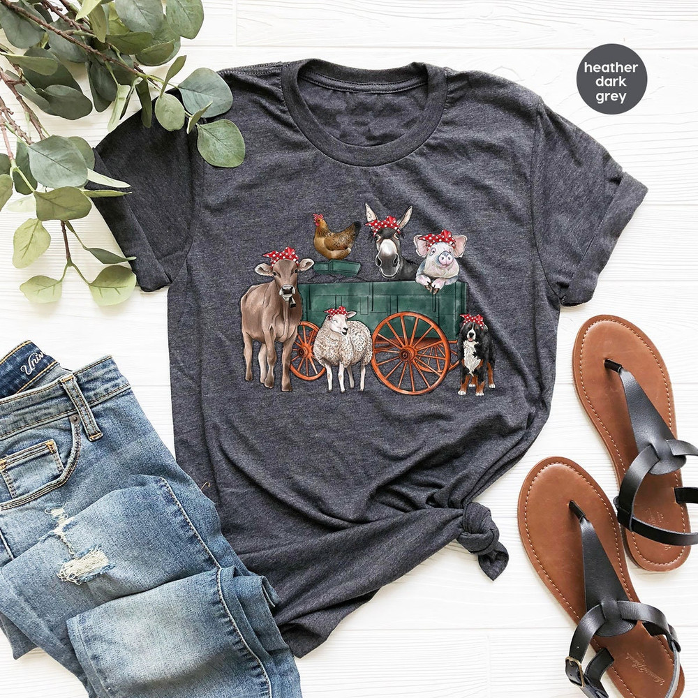 Farm Shirt, Cute Animal Graphic Tees, Farm Animal Shirt, Farm Gift, Farmer Vneck Shirt, Cow Shirt, Chicken TShirt, Farm Outfit, Gift for Her - 1.jpg