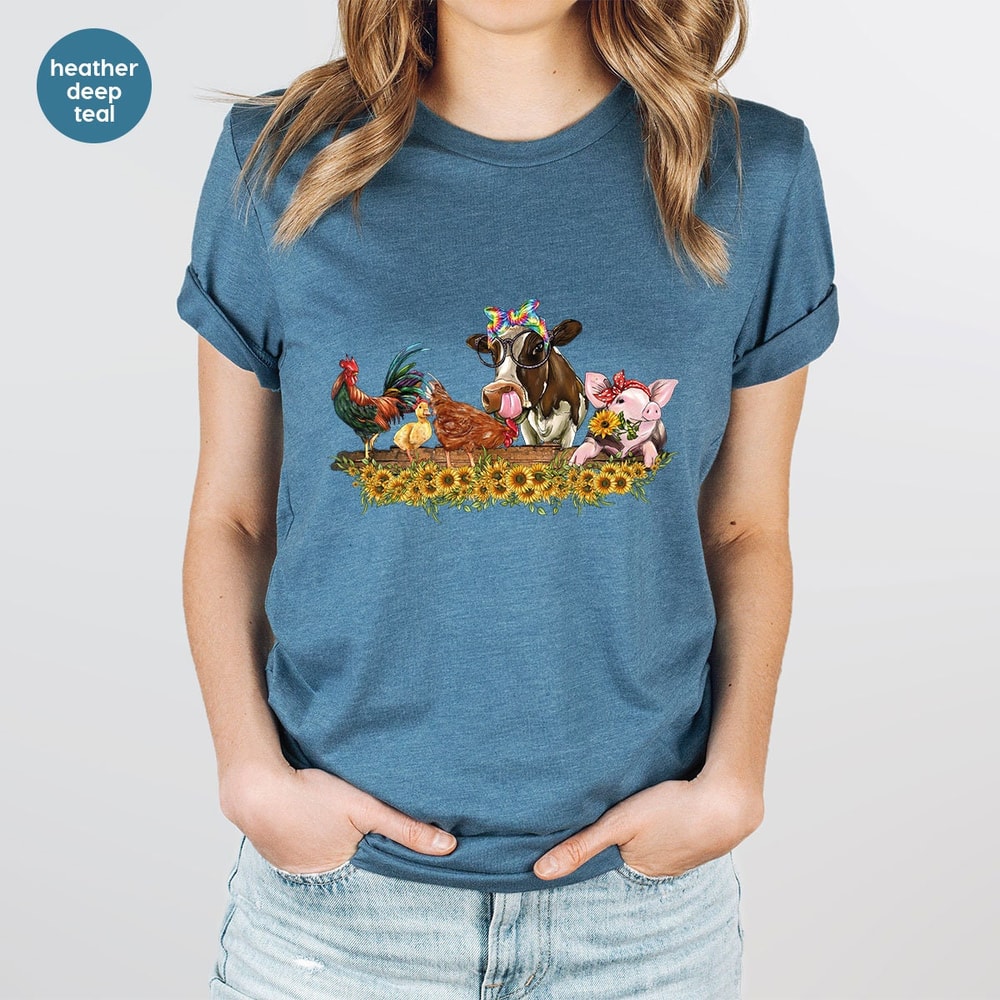 Farm Shirt, Farmer Vneck Shirt, Cute Animal Shirt, Country Tees, Farm Animal Graphic Tees, Cow Shirt, Chicken T-Shirt, Floral Shirt - 2.jpg