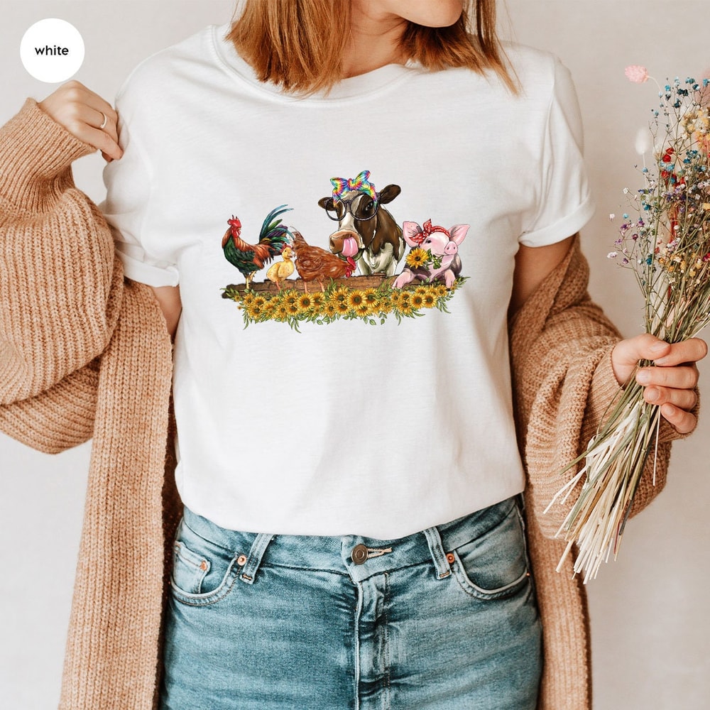 Farm Shirt, Farmer Vneck Shirt, Cute Animal Shirt, Country Tees, Farm Animal Graphic Tees, Cow Shirt, Chicken T-Shirt, Floral Shirt - 3.jpg