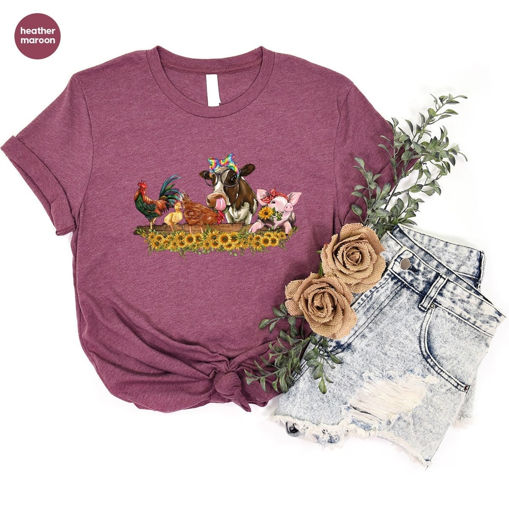 Farm Shirt, Farmer Vneck Shirt, Cute Animal Shirt, Country Tees, Farm Animal Graphic Tees, Cow Shirt, Chicken T-Shirt, Floral Shirt - 5.jpg