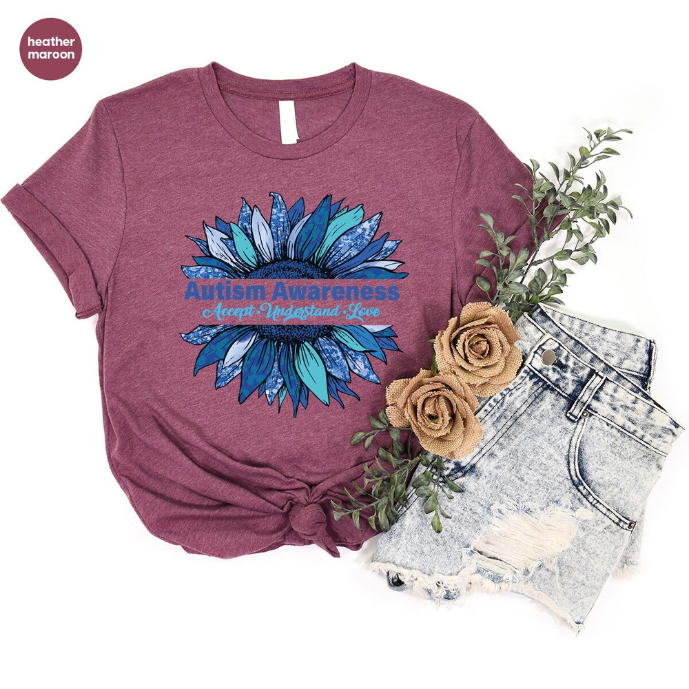 Floral Autism Awareness Shirt, Sunflower Graphic Tees, Autism Mom Gifts, Autism Support VNeck TShirt, Awareness Month Clothing, Gift for Her - 2.jpg