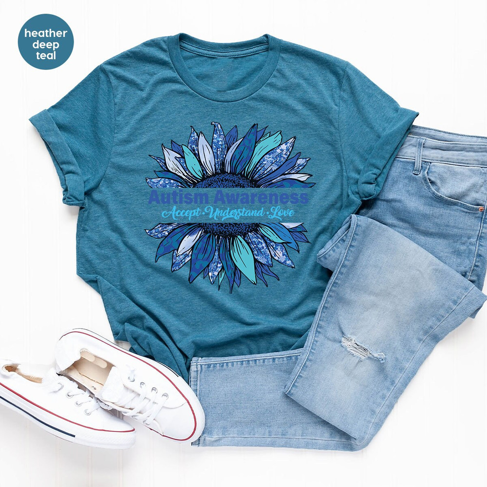 Floral Autism Awareness Shirt, Sunflower Graphic Tees, Autism Mom Gifts, Autism Support VNeck TShirt, Awareness Month Clothing, Gift for Her - 4.jpg