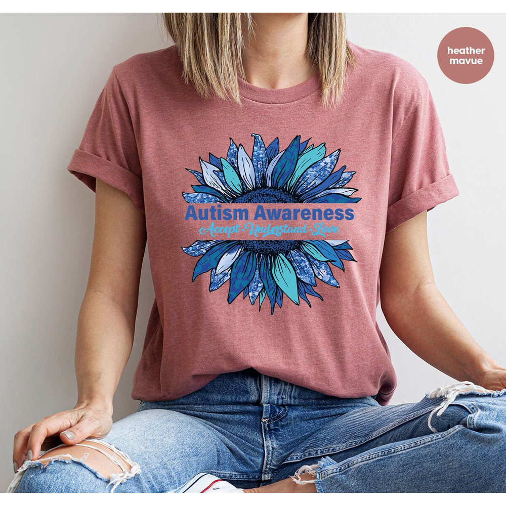 Floral Autism Awareness Shirt, Sunflower Graphic Tees, Autism Mom Gifts, Autism Support VNeck TShirt, Awareness Month Clothing, Gift for Her - 5.jpg