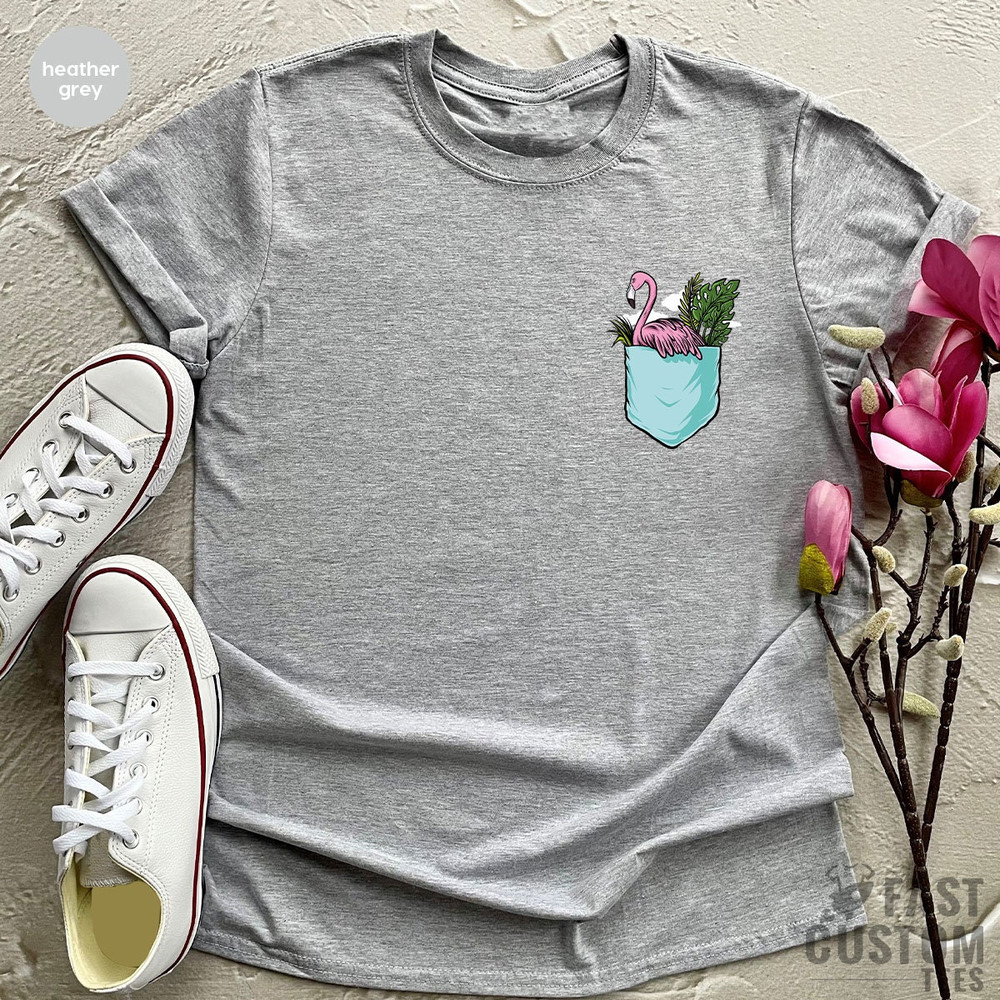 Flamingo Shirt, Mingo T Shirt, Gift For Her, Pocket Print Shirt, Cute Women Shirts, Flamingo Lover T-Shirt - 6.jpg