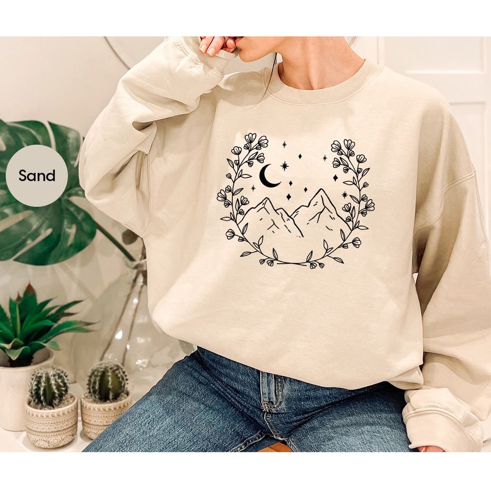 Floral Crewneck Sweatshirt, Moon Graphic Tees, Flower T-Shirt, Retro Shirts for Women, Gift for Her, Gift for Mom, Plant Shirt - 7.jpg