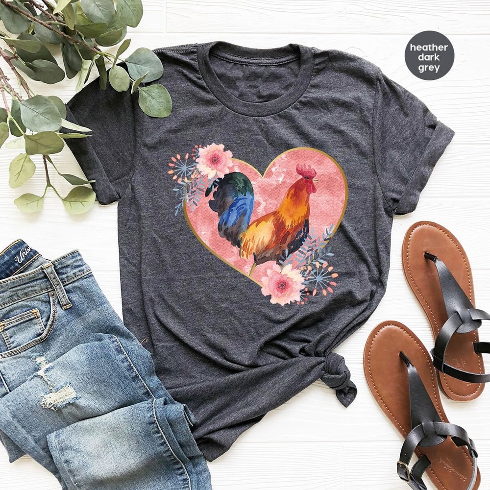 Floral Farm Shirts, Rooster Graphic Tees, Farmer Shirts, Gifts for Women, Animal Shirts for Women, Farm Gifts, Farming Clothes - 1.jpg