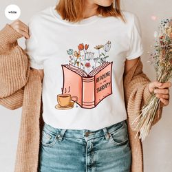 floral reading t-shirt, book graphic tees, coffee shirt, librarian gift, bookworm clothing, womens vneck tshirt, reading
