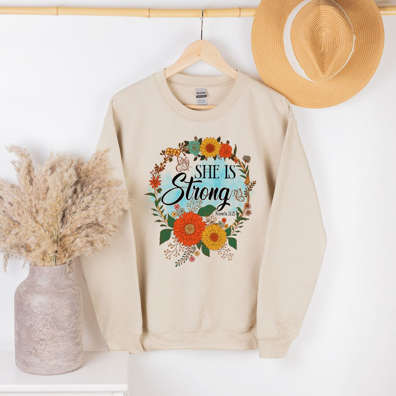 Flower Shirt, Floral Christian Shirts, Christian Gifts, Gifts for Her, She Is Strong, Bible Verse Tee, Motivational Shirts, Shirts For Women - 7.jpg