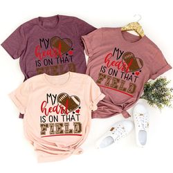 football heart graphic shirts for women, soccer mom tees, football mom shirt, football sister gifts, my heart is on that