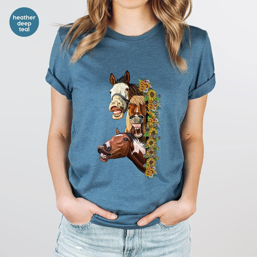 Funny Horse Shirt, Farm T-Shirt, Horse Gifts, Floral Vneck Shirt, Horse Graphic Tees, Western Shirt, Farm Animal Tees, Gift for Her - 1.jpg