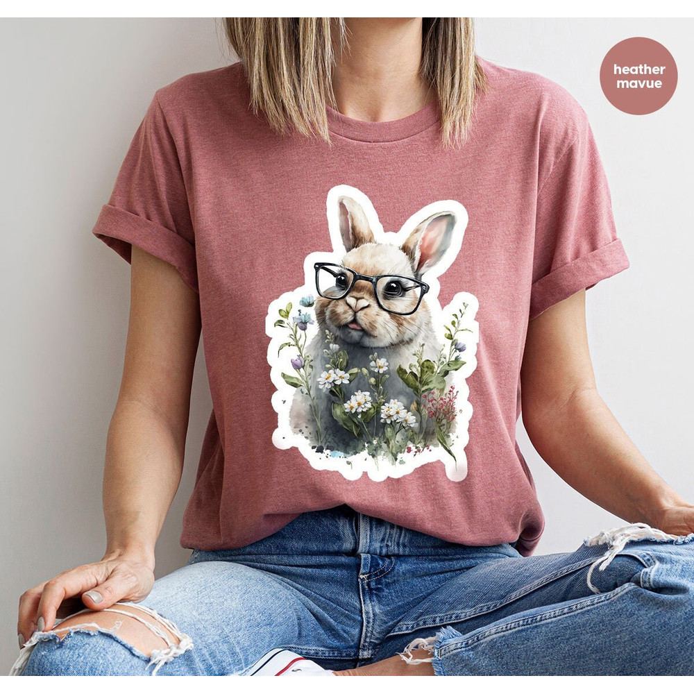 Funny Rabbit Shirt, Easter Bunny T-Shirt, Floral Graphic Tees, Shirts for Women, Toddler Girl Outfit, Youth Tshirts, Bunny Vneck T Shirt - 1.jpg